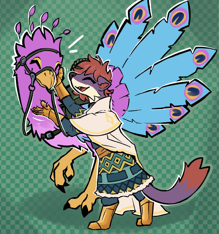 Blitz petting a really cute chocobo, ready to ride them.