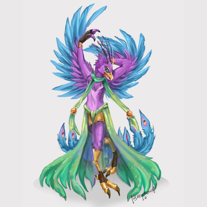 Gyro dancing in an exotic outfit.
