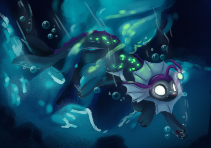 K'Aazast swimming deep beneath the water.