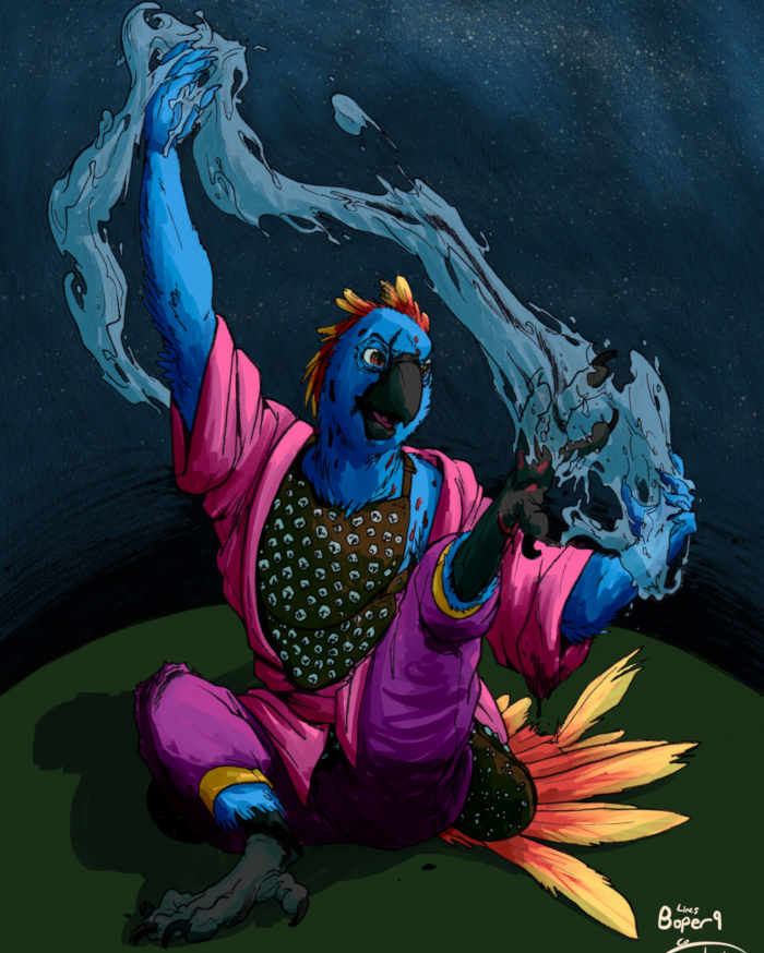 Ka'lam applying healing water to a few of his wounds.